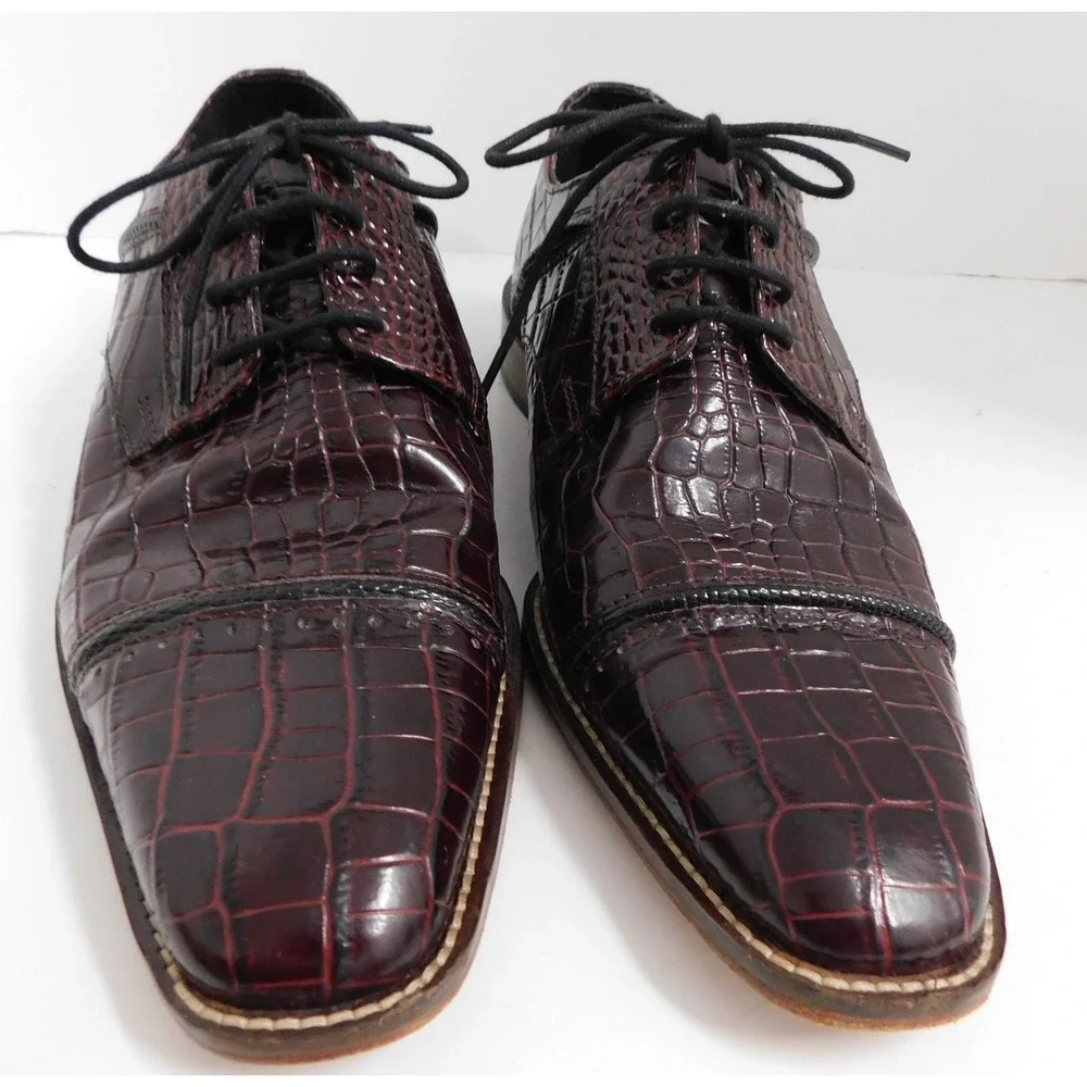 Stacy Adams Raimondo 25115-641  Cordovan Leather Cap Toe Croc Print Shoes sz 8.5